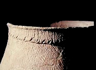 Shepard reconstructed vessel with a close up view of  slashes along the rim strip on right, from the Shepard site 18MO3-SI Cat. #390889A. - Courtesy of the Smithsonian Institution, Museum of Natural History, Department of Anthropology.